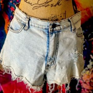 High waisted distressed jean shorts